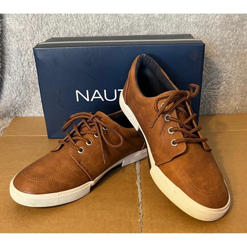 Nautica Berrian Youth Kids‎ Tan PU Lace Up Sneakers Shoes Size 5 US 4 UK 37 EUR